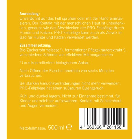 Hund Katze Nahrungsergänzungen Zubehör Pro Fellpflege 500ml 1 Stück -4- Anifit