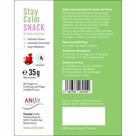 Hund Katze Hundefutter Snacks Stay-Calm-Snack 35g 1 Stück -3- Anifit
